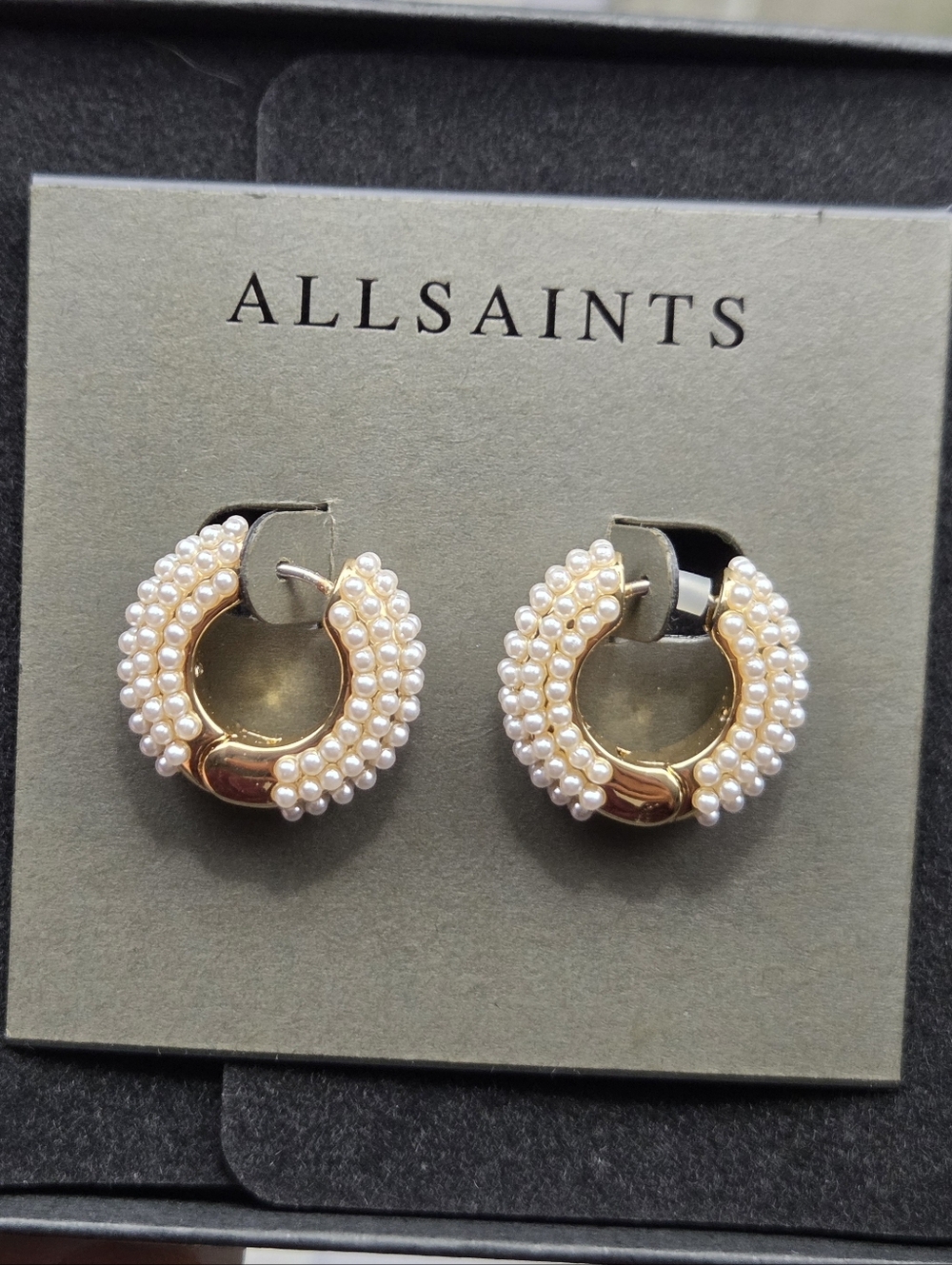 AllSaints Gold Hoop Earrings with Pearl Beading